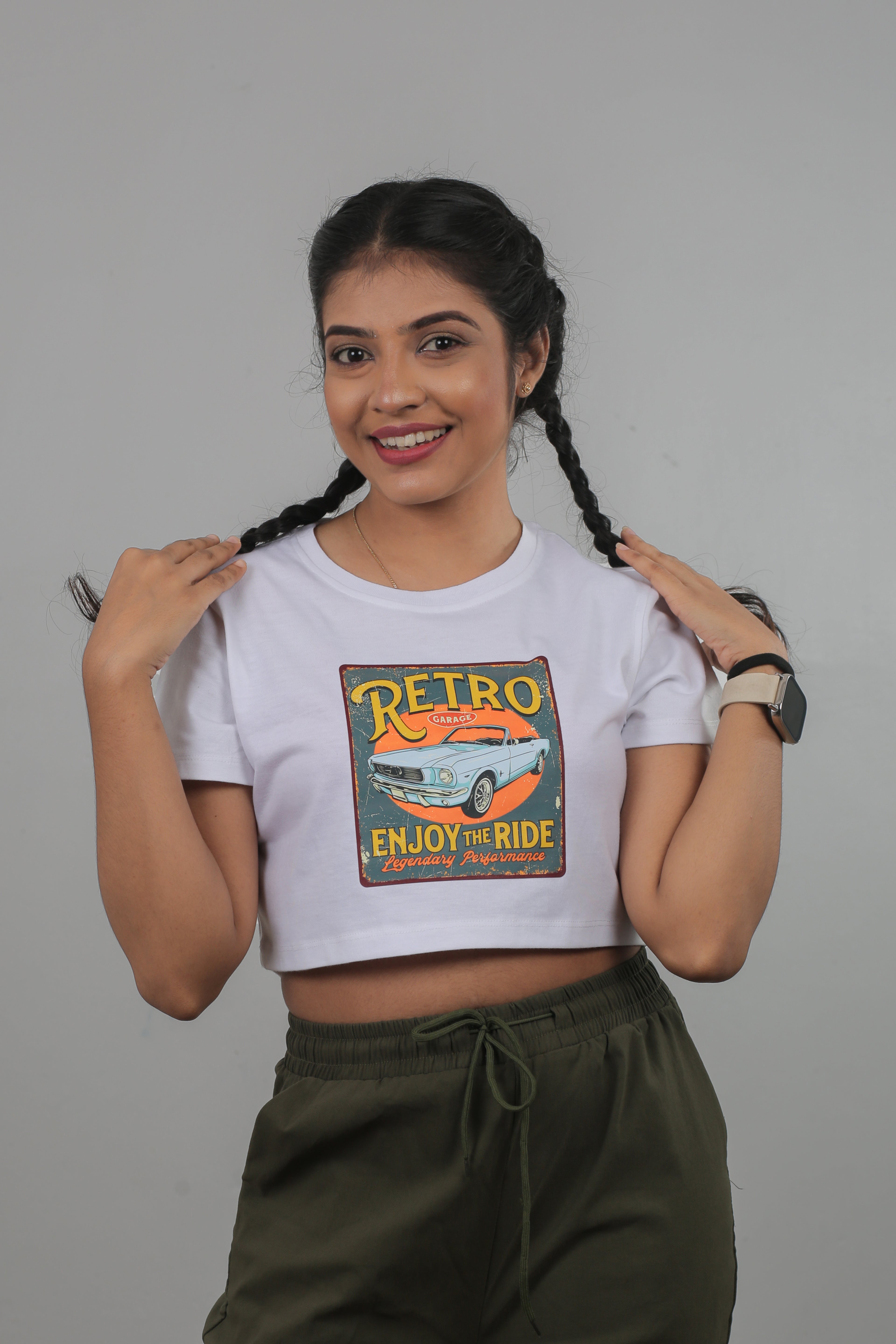 Ladies Retro Car Crop Top
