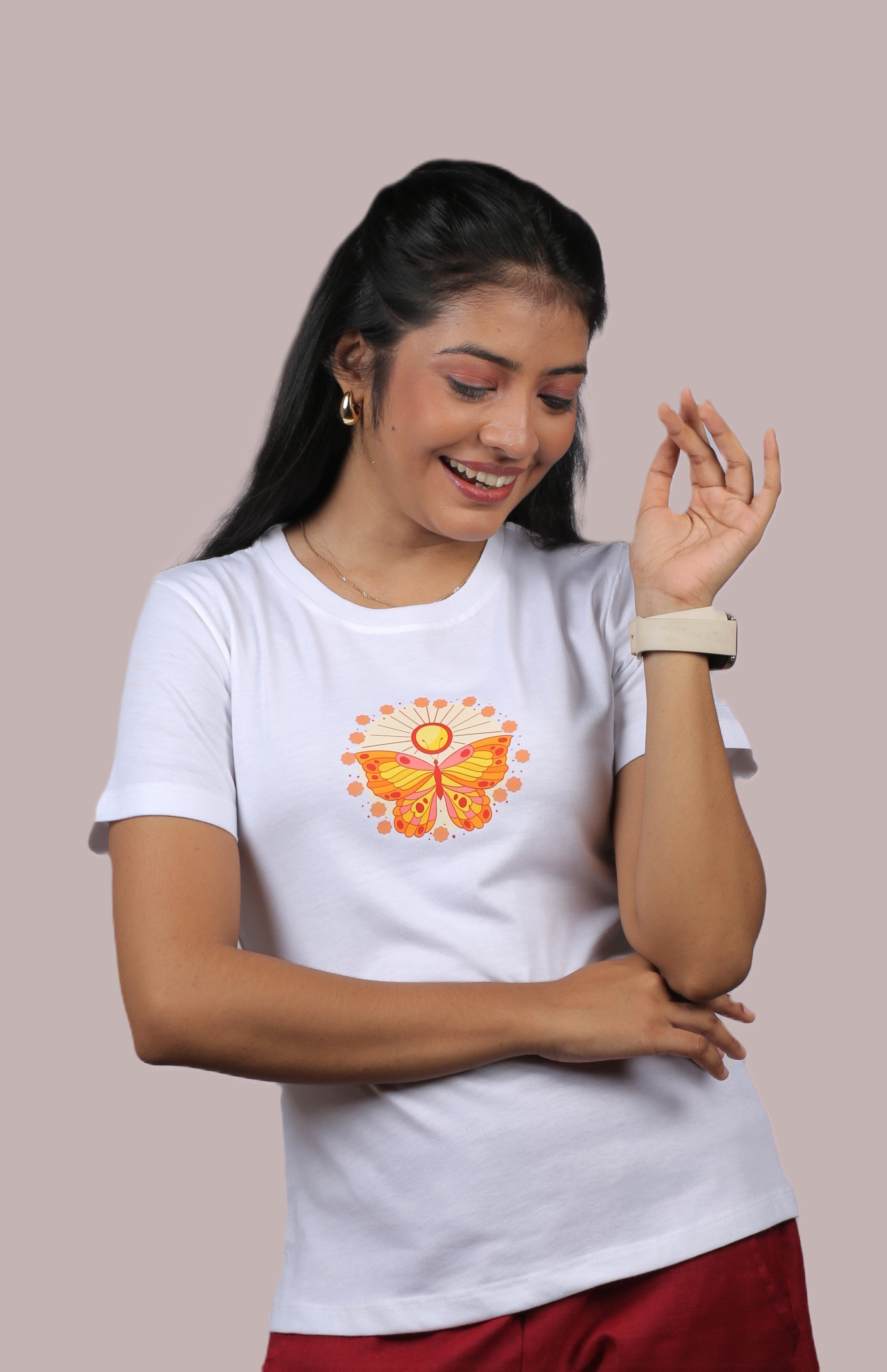 Golden Butterfly Graphic Ladies Tee