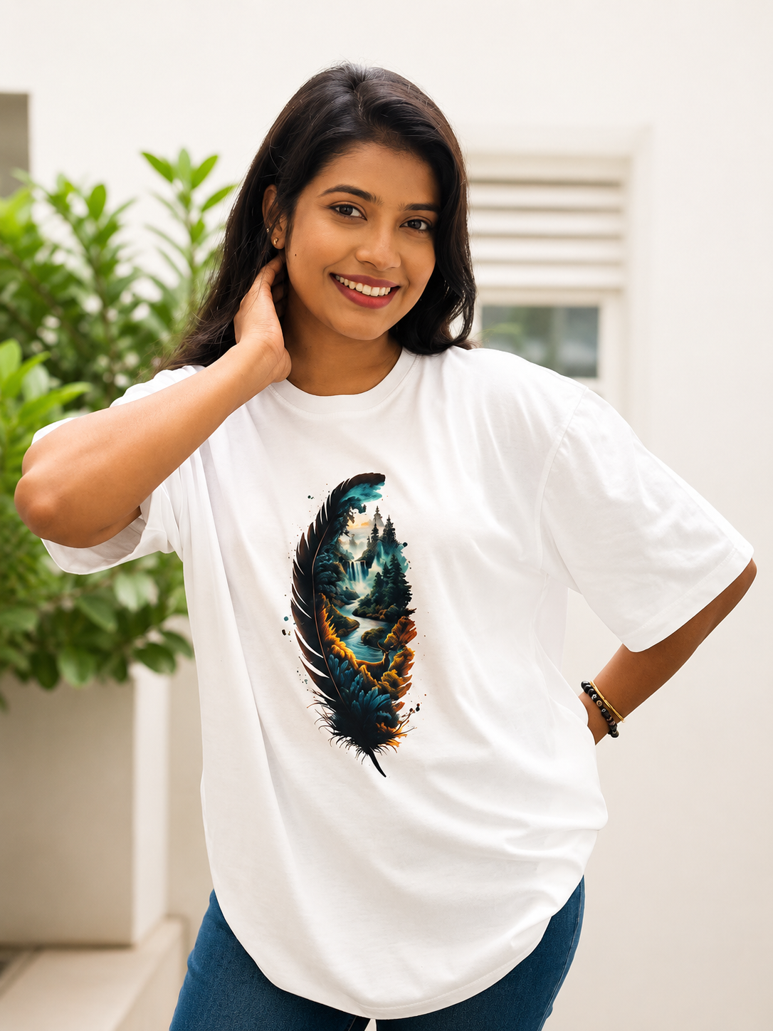 Nature Feather Oversized Tee