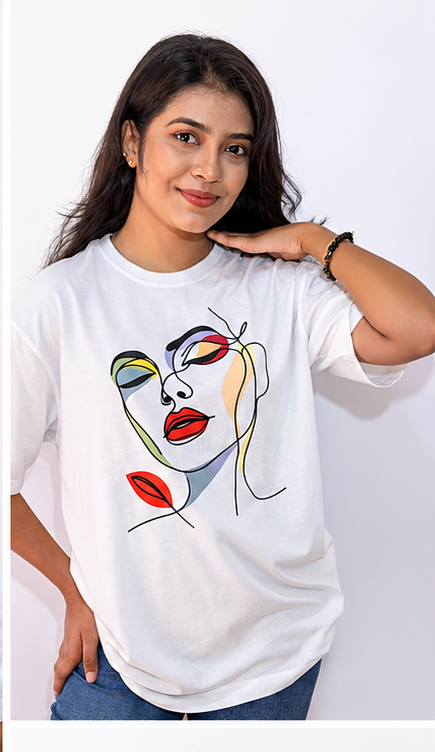 Fashion-forward portraits with bold Unisex Oversize graphic tee