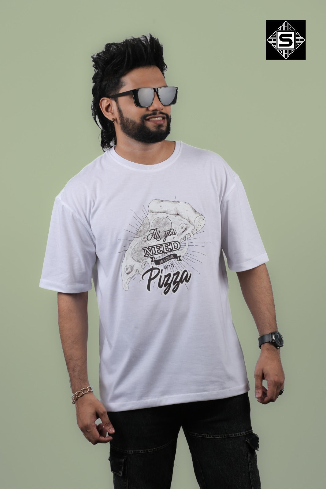 Love with Pizza Unisex Oversize Tee